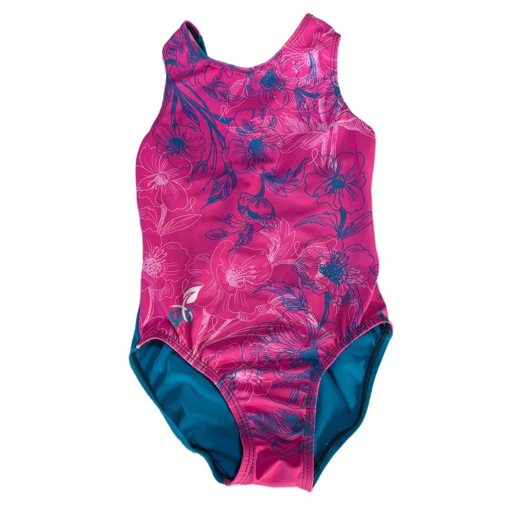 GK Elite Pink Pride Gymnastics Leotard CM (7/8) Rhinestones "Brandy" Johnson Gym